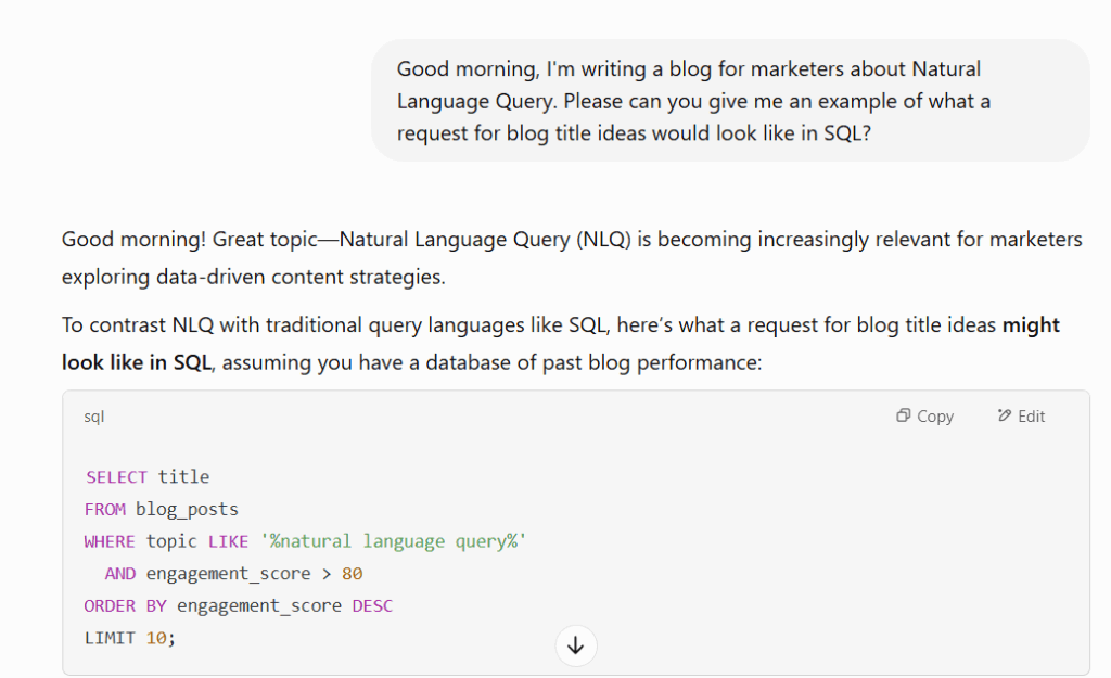 A representation of Natural Language Querying by ChatGPT to answer a question