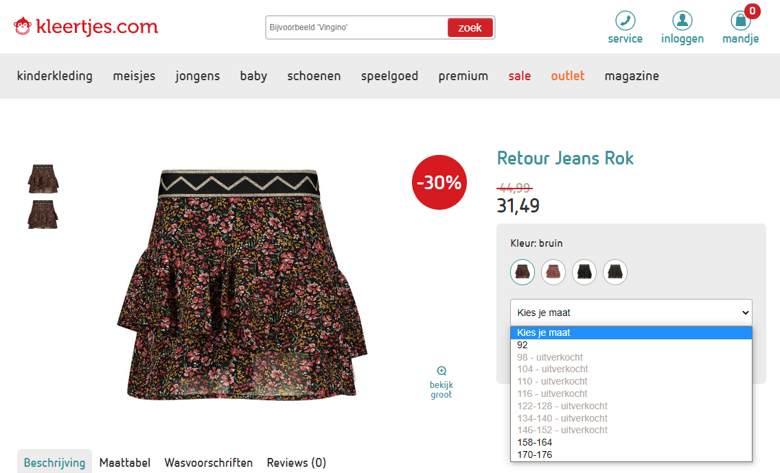 Kleertjes.com voorraadoverzicht