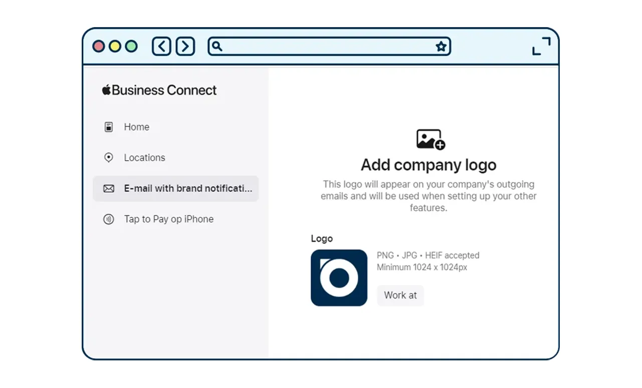 Example of a logo uploaded to be used in Apple Branded Mail