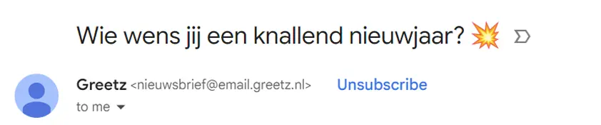 Onderwerpregel in de e-mail van Greetz
