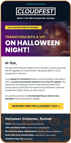 Full view of the Halloween email by CloudFest