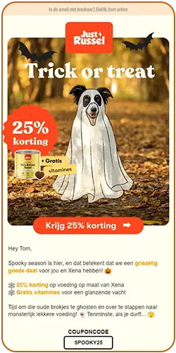 Snippet of the Halloween email by Just Russel