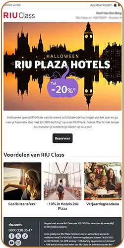Full view of the Halloween email by RIU hotels