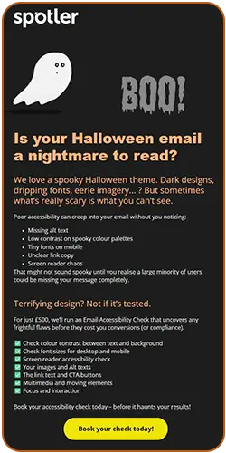 Full view of the Halloween email by Spotler