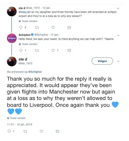 A screen grab of Schiphol providing webcare on X (Twitter)