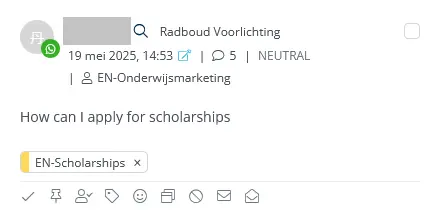 Binnenkomende vraag (Engels) die door de Radboud Universiteit wordt getagd met 'EN-Scholarschips'