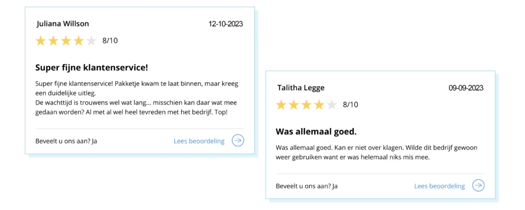 Twee voorbeelden van reviews in zowel B2C als B2B