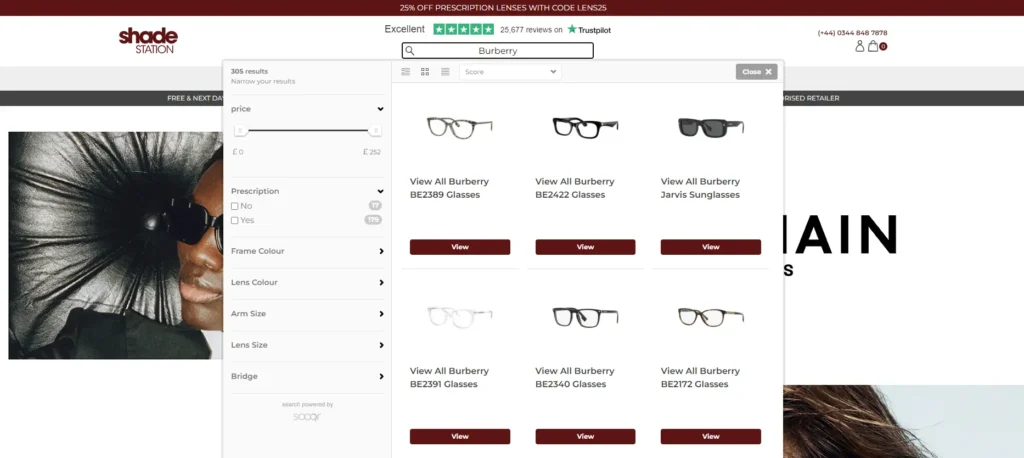 Site search on Shade Station's website