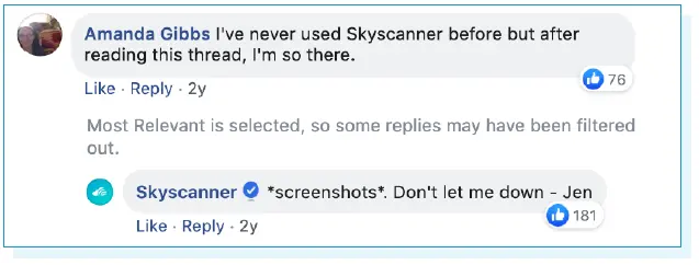Example of a positive social media mention for Skyscanner