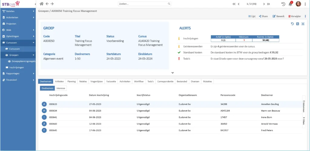 Voorbeeld van een CRM instance van STB