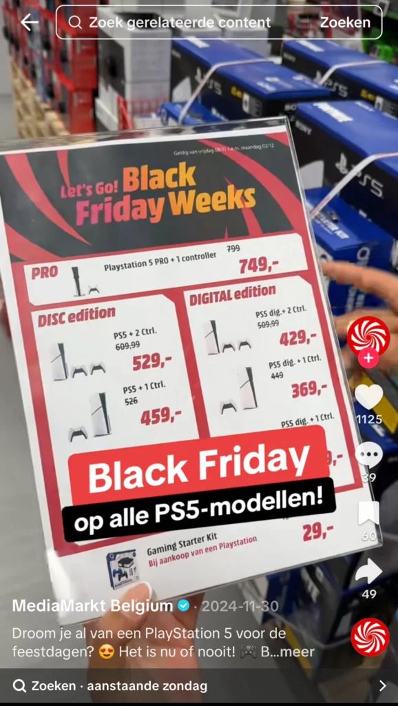 Een screenshot van een TikTok van MediaMarkt België